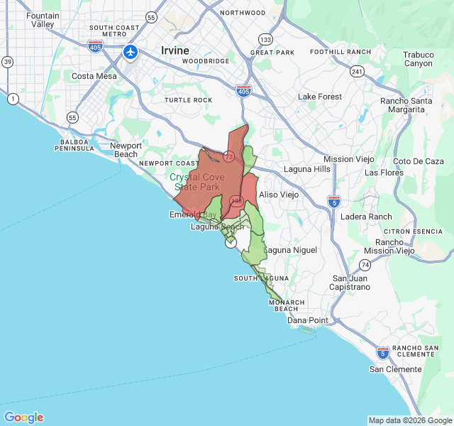 Map of septic coverage in Laguna Beach, CA