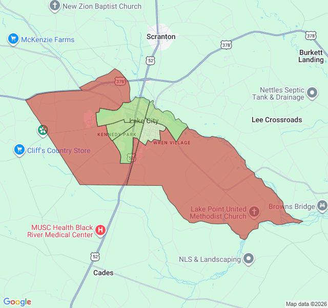 Map of septic coverage in Lake City, SC