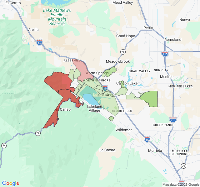 Map of septic coverage in Lake Elsinore, CA