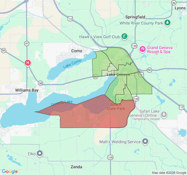 Map of septic coverage in Lake Geneva, WI