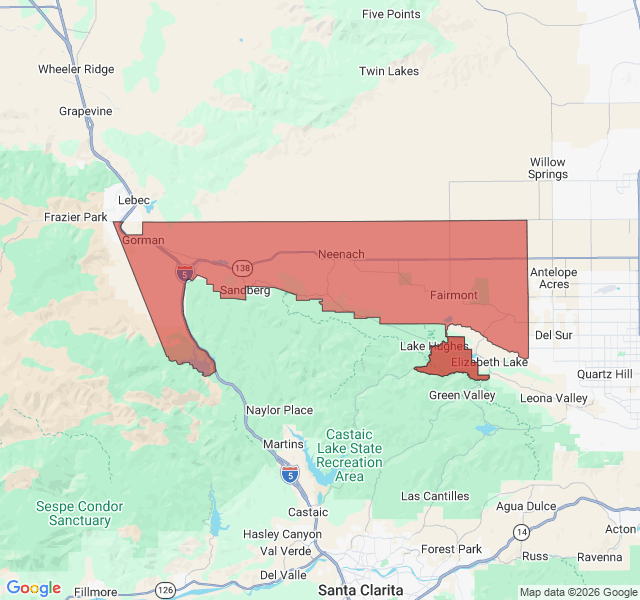 Map of septic coverage in Lake Hughes, CA