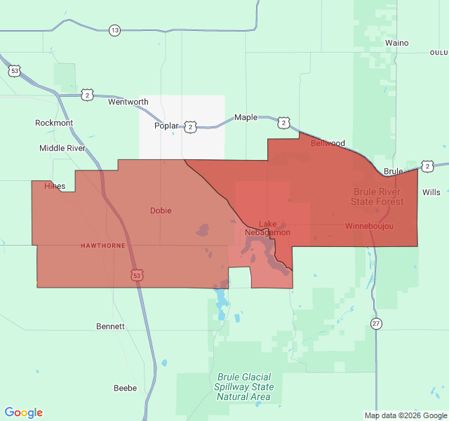 Map of septic coverage in Lake Nebagamon, WI