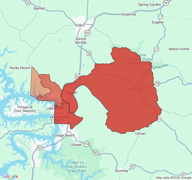 Map of septic coverage in Lake Ozark, MO