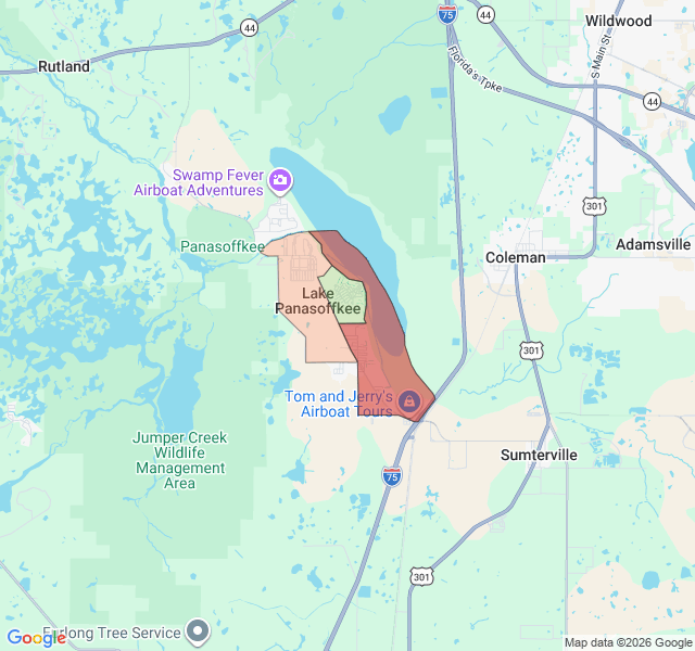 Map of septic coverage in Lake Panasoffkee, FL
