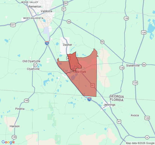 Map of septic coverage in Lake Park, GA