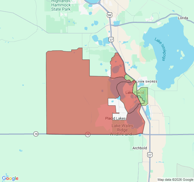 Map of septic coverage in Lake Placid, FL