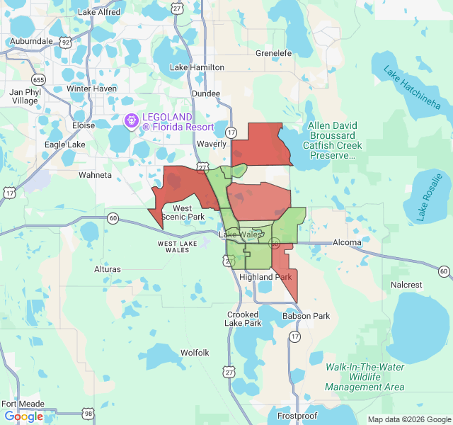 Map of septic coverage in Lake Wales, FL