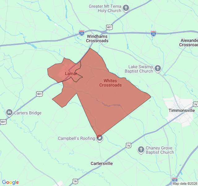 Map of septic coverage in Lamar, SC