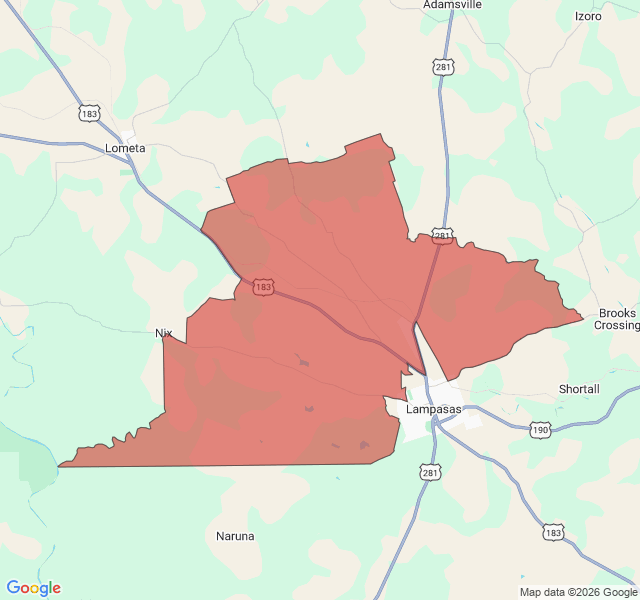 Map of septic coverage in Lampasas, TX