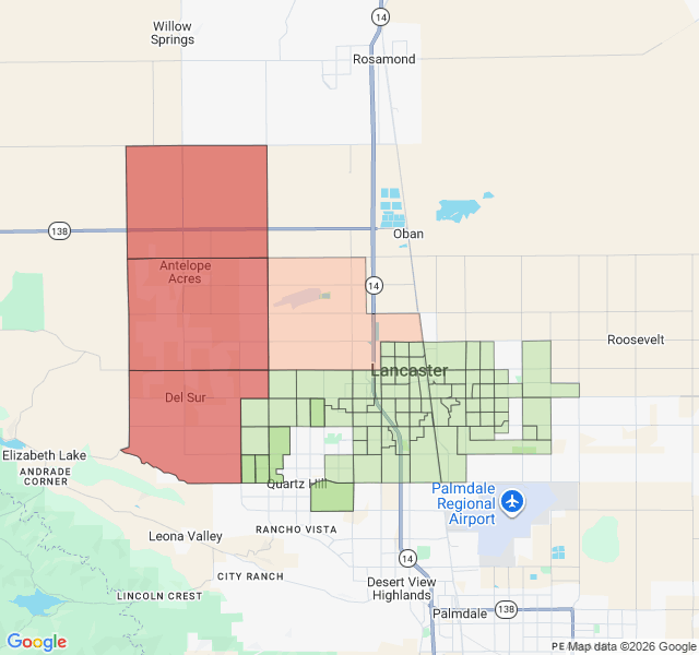 Map of septic coverage in Lancaster, CA