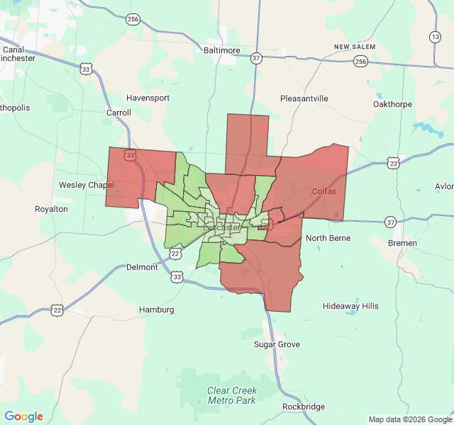 Map of septic coverage in Lancaster, OH