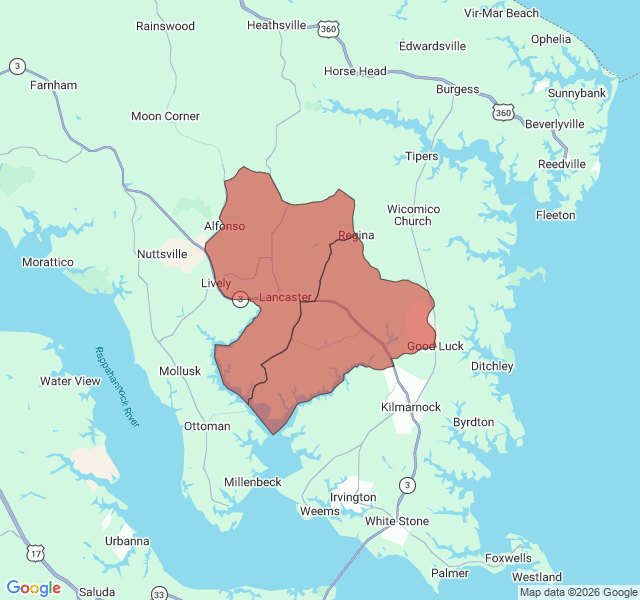 Map of septic coverage in Lancaster, VA