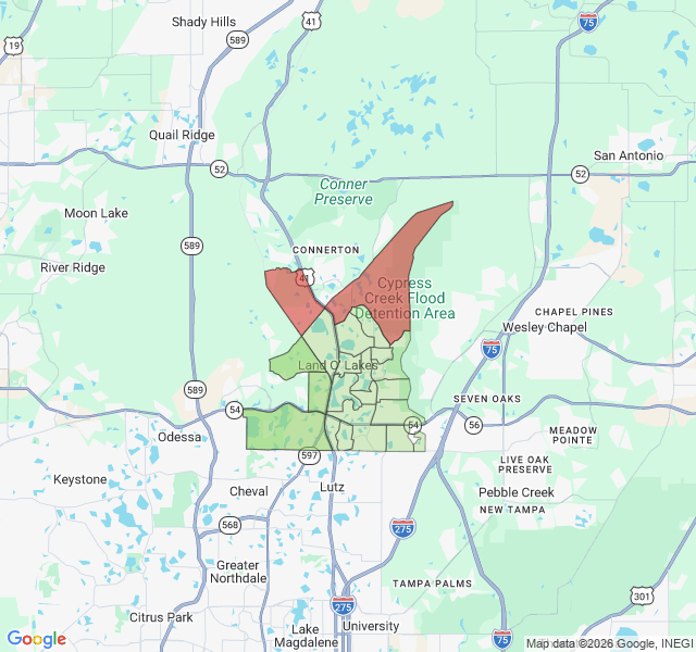 Map of septic coverage in Land O Lakes, FL