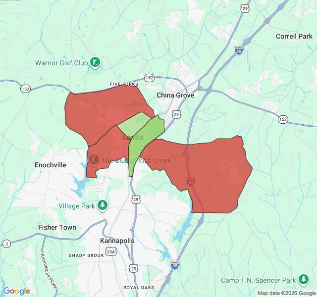 Map of septic coverage in Landis, NC
