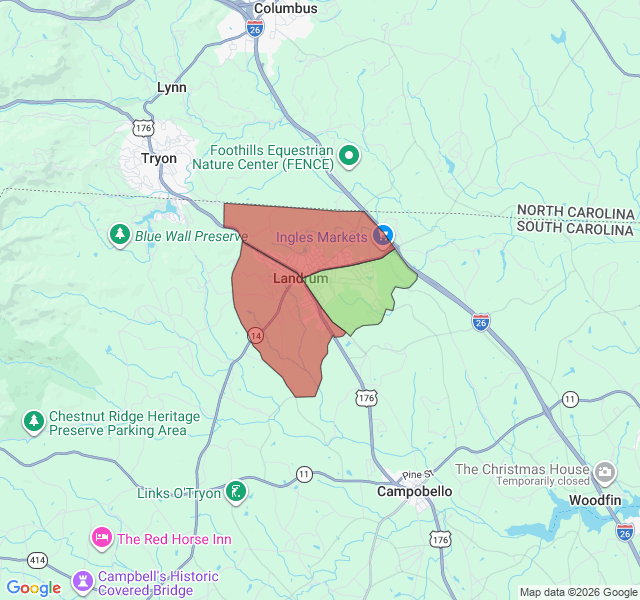 Map of septic coverage in Landrum, SC