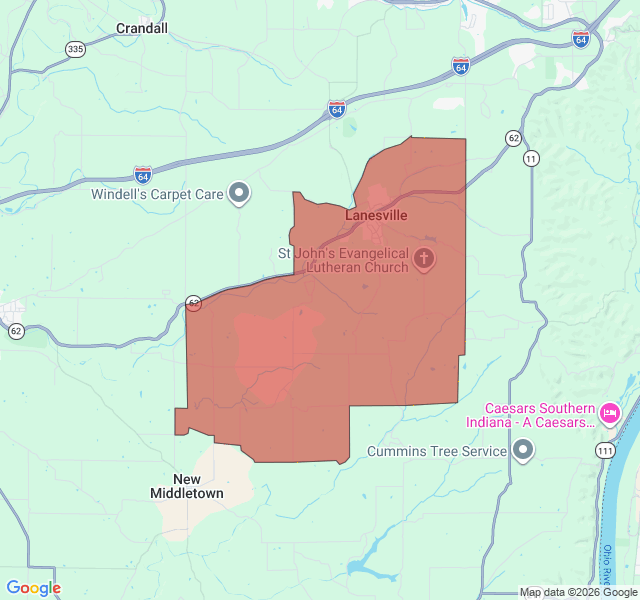 Map of septic coverage in Lanesville, IN