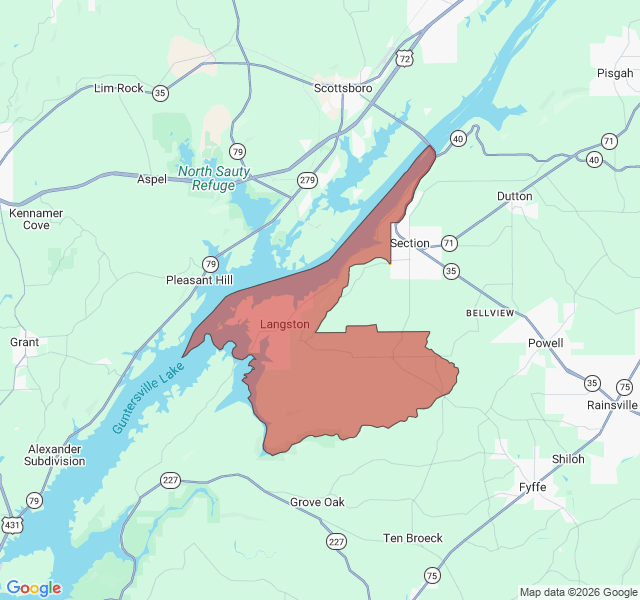 Map of septic coverage in Langston, AL