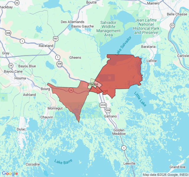 Map of septic coverage in Larose, LA