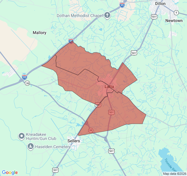 Map of septic coverage in Latta, SC