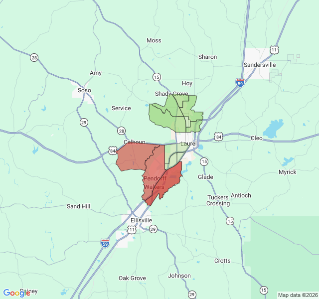 Map of septic coverage in Laurel, MS