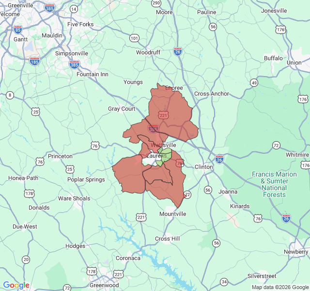 Map of septic coverage in Laurens, SC