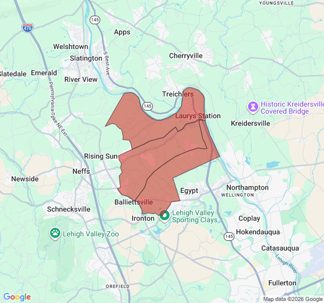 Map of septic coverage in Laurys Station, PA