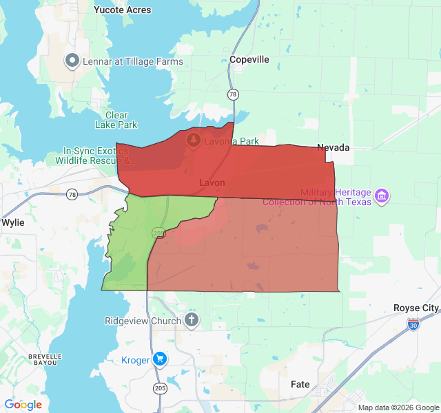 Map of septic coverage in Lavon, TX