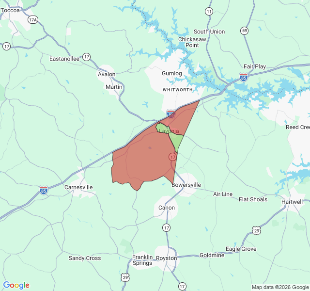 Map of septic coverage in Lavonia, GA