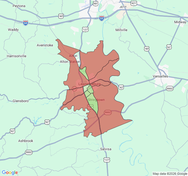 Map of septic coverage in Lawrenceburg, KY