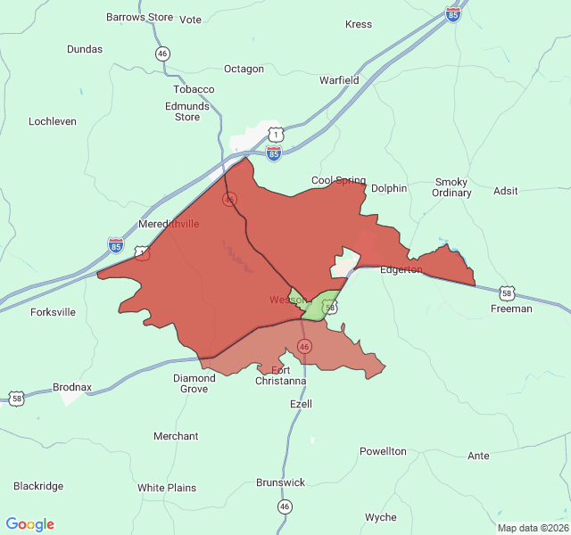 Map of septic coverage in Lawrenceville, VA
