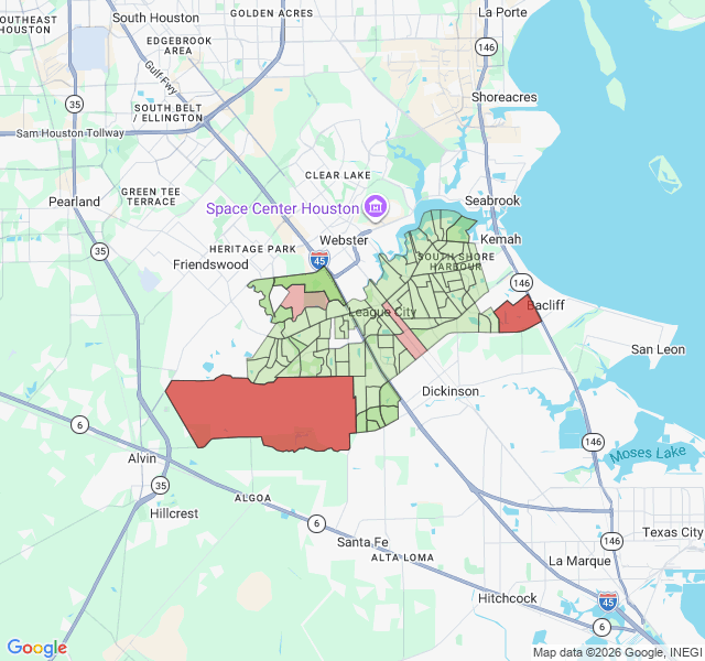 Map of septic coverage in League City, TX