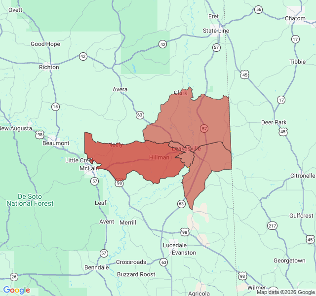 Map of septic coverage in Leakesville, MS