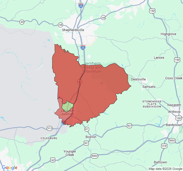 Map of septic coverage in Lebanon Junction, KY