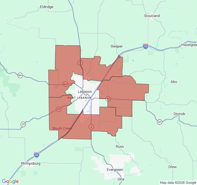 Map of septic coverage in Lebanon, MO