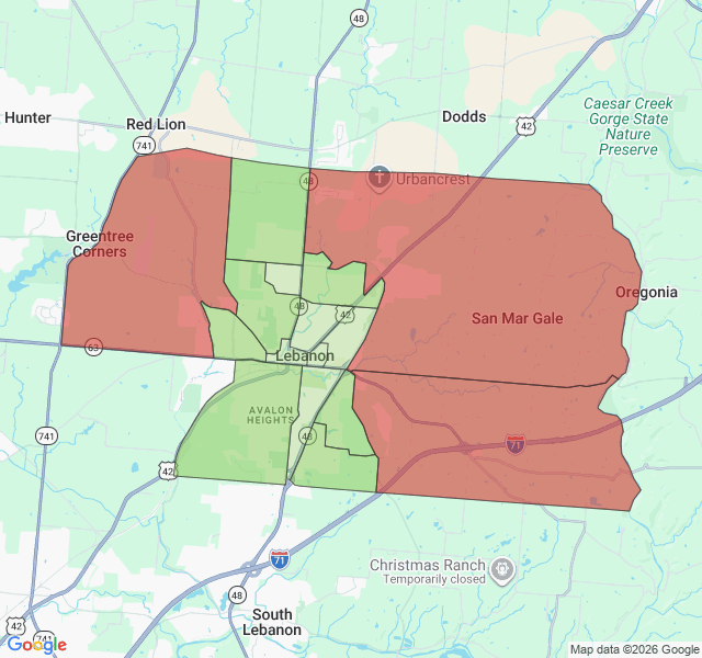 Map of septic coverage in Lebanon, OH