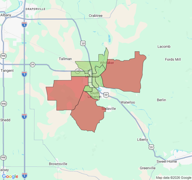 Map of septic coverage in Lebanon, OR
