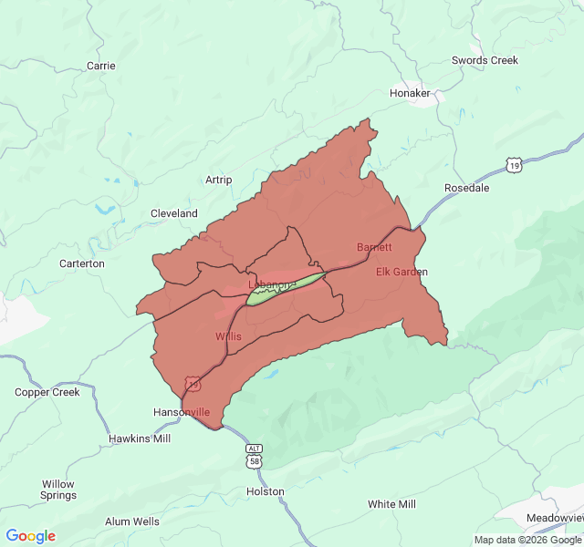 Map of septic coverage in Lebanon, VA