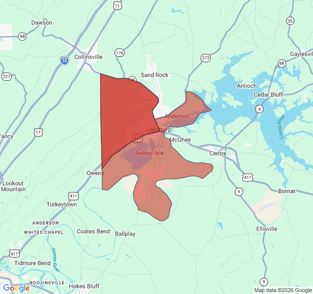 Map of septic coverage in Leesburg, AL