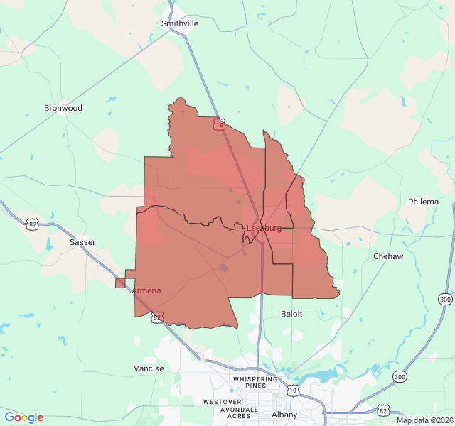 Map of septic coverage in Leesburg, GA