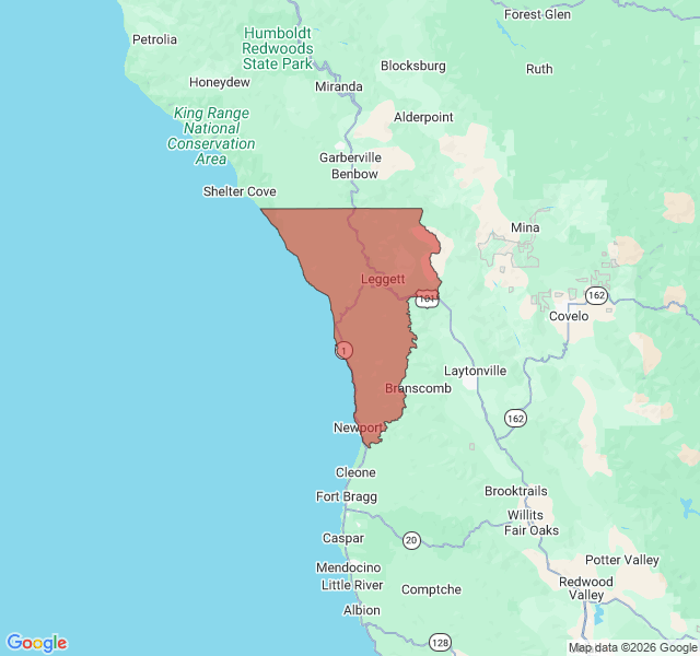 Map of septic coverage in Leggett, CA