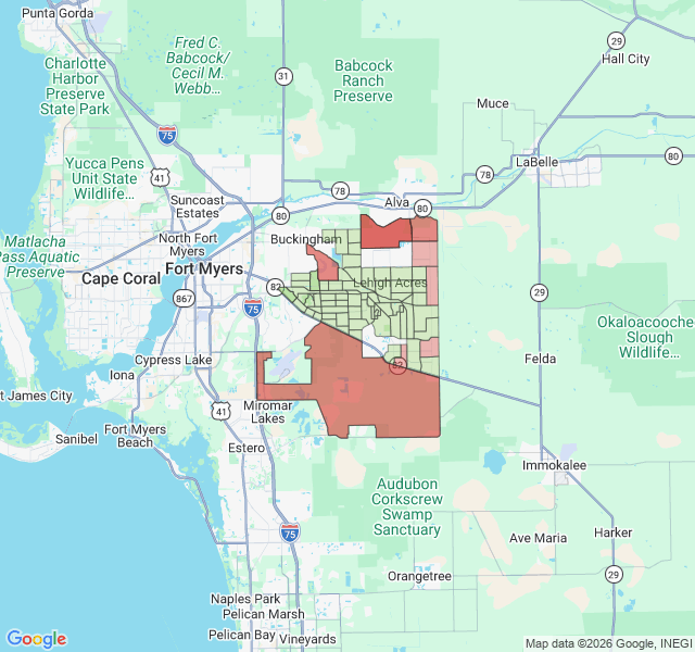 Map of septic coverage in Lehigh Acres, FL