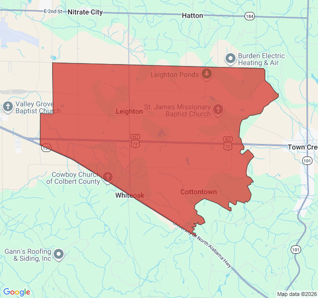Map of septic coverage in Leighton, AL