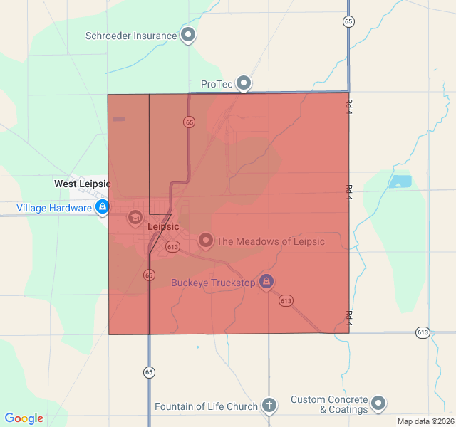 Map of septic coverage in Leipsic, OH
