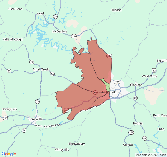 Map of septic coverage in Leitchfield, KY