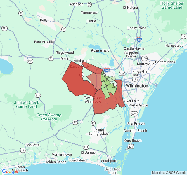 Map of septic coverage in Leland, NC