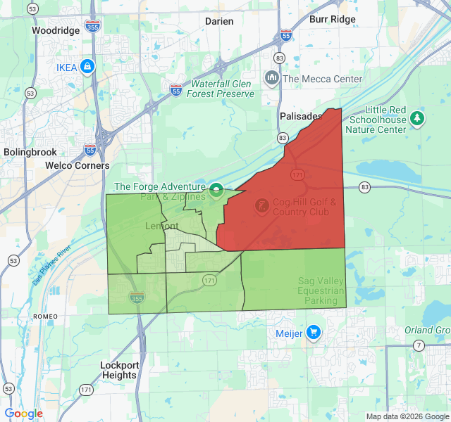 Map of septic coverage in Lemont, IL