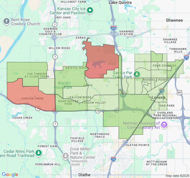 Map of septic coverage in Lenexa, KS