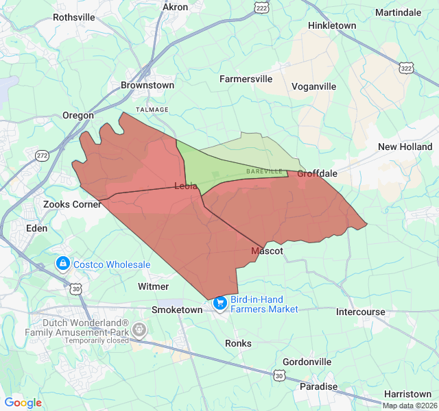 Map of septic coverage in Leola, PA
