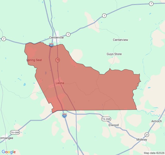 Map of septic coverage in Leona, TX