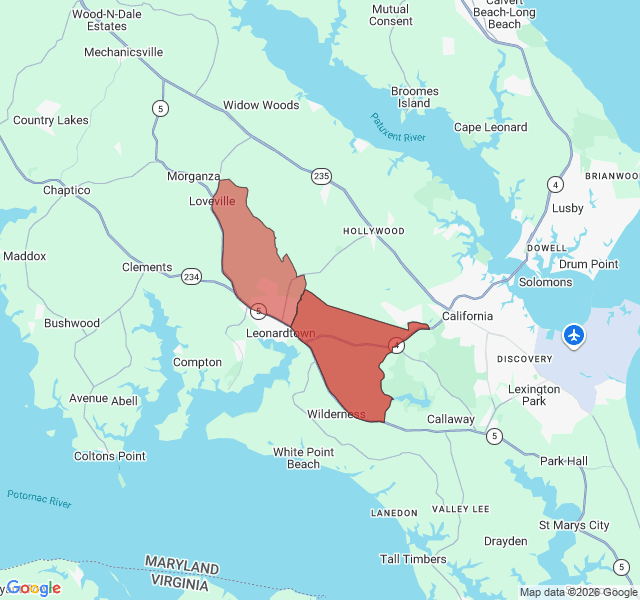 Map of septic coverage in Leonardtown, MD